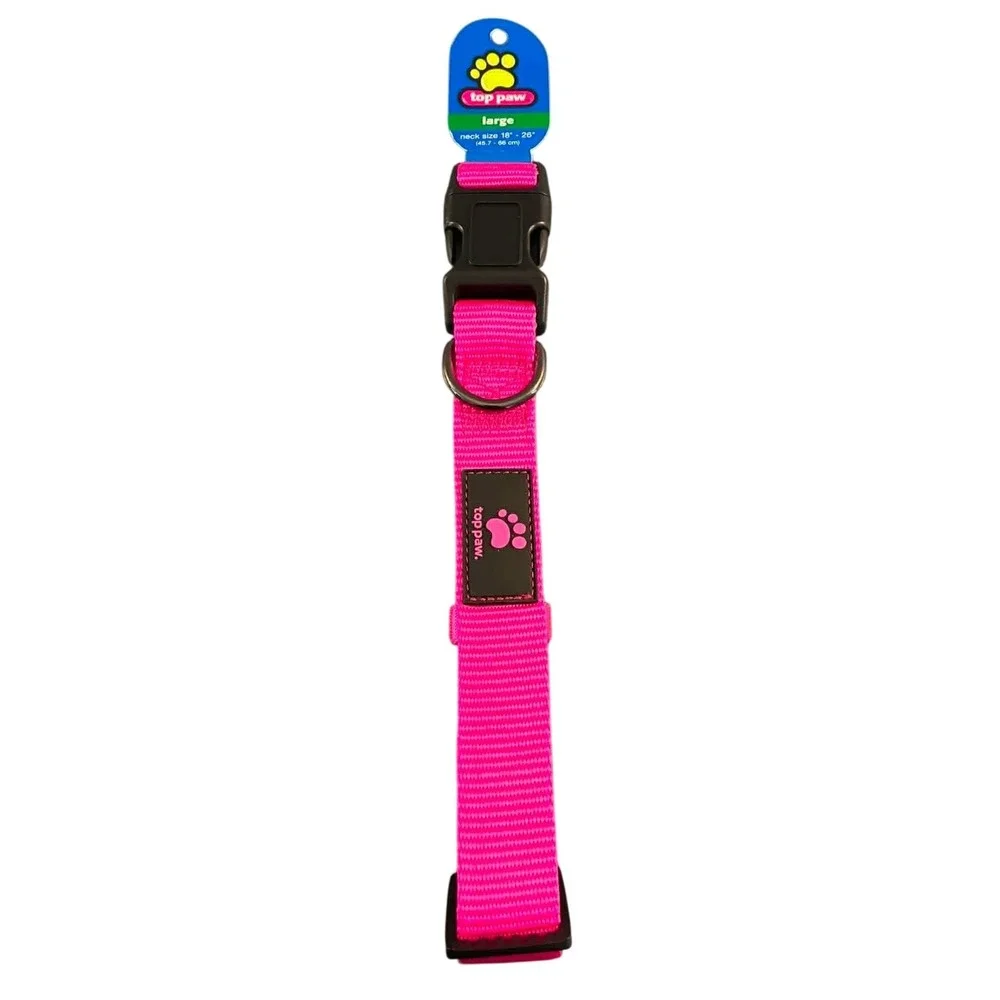 Top Paw Dog Collar Large Pink‎ Adjustable Nylon Heavy Duty Buckle Pet